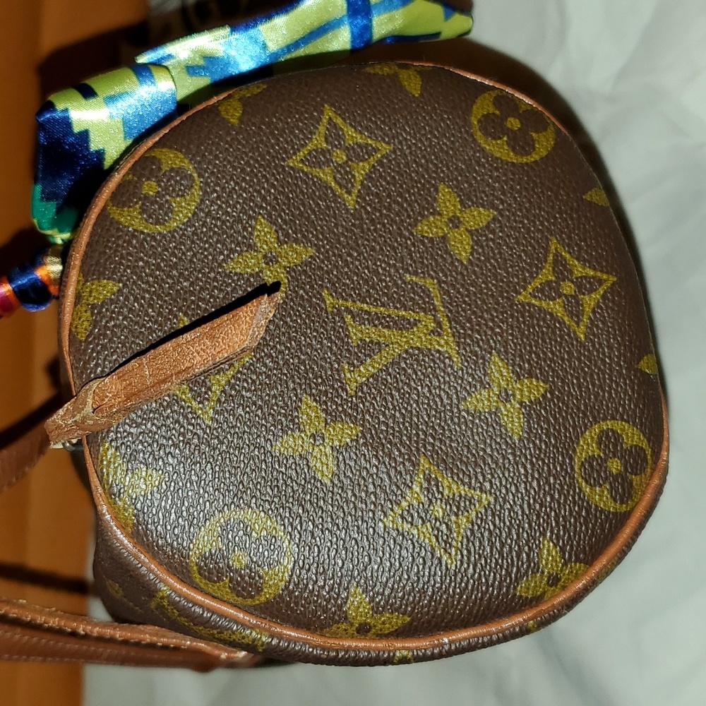 Louis Vuitton Brown Monogram Barrel Bag with Multicolor Silk Scarf Accent - Picture 3 of 8